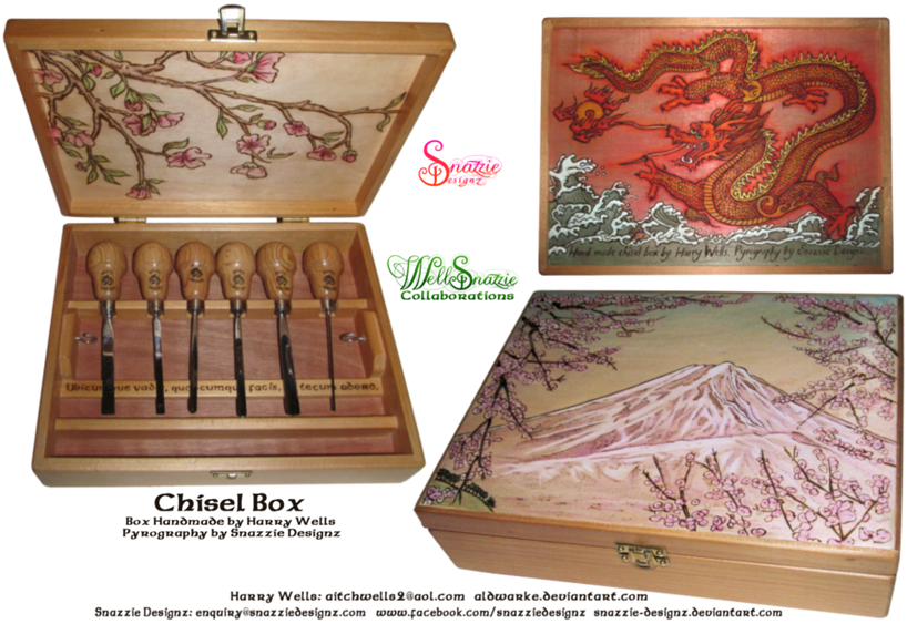Handmade chisel Box With Cherry Blossom Pyrograph by snazzie designz