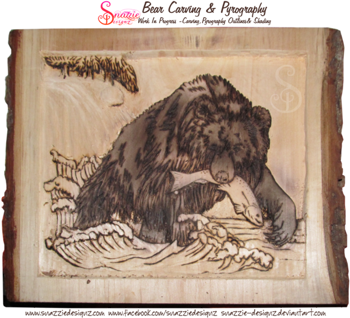 Bear Carving - Pyrograhphed (wood burned) outlines and shading